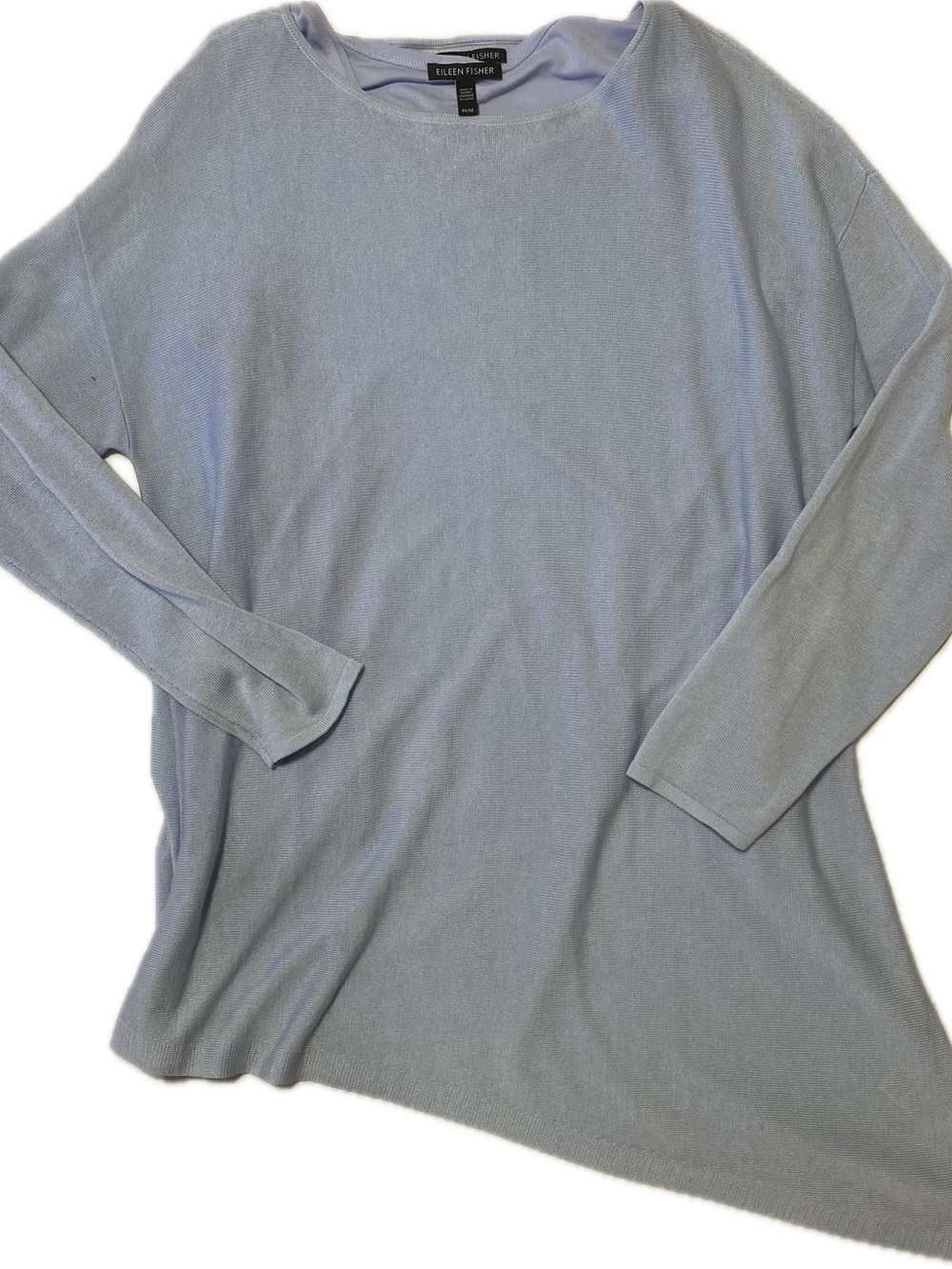 Eileen Fisher Light Blue Relaxed Knit Top with underneath tank top